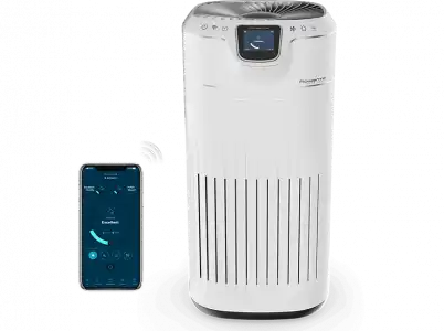 Purificador de aire - Rowenta PU8080F0, 60 W, Sistema purificación 360°, Hasta 200 m2, 4 niveles filtrado, 515 m3/h, Blanco y azul