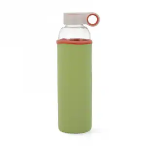 Quid Samba - Botella De Agua Reutilizable 0.60l En Vidrio Con Funda De Neopreno, Verde