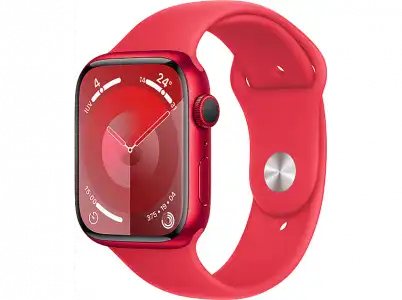 Apple Watch Series 9 (2023), GPS+CELL, 45 mm, Gesto de doble toque, Caja aluminio roja, Correa deportiva (PRODUCT)RED, Talla M/L