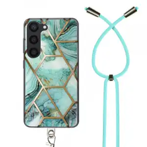 Carcasa Para Samsung S23 Diseño Mármol Dorso Rígido Cordon Amovible Turquesa