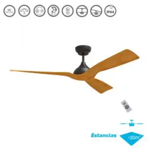 Ventilador De Techo Dc Sin Luz Serie Waterwind Ip44 Negro - Madera
