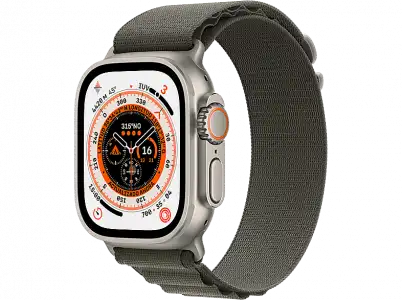 APPLE Watch Ultra (2022), GPS + Cellular, 49 mm, Caja de titanio, Cristal zafiro, Correa Loop Alpine en Talla S color Verde