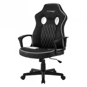 ML-Design Silla Gaming con Función Balancín Asiento Ancho Imitación Cuero Blanca/Negra