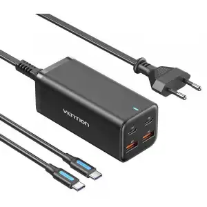 Vention FBSBG-EU Cargador GaN 4 Puertos PD100W para Portátiles Negro