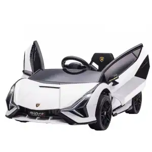 Homcom Coche Eléctrico Blanco 12V +3 Años Lamborghini Sian con Mando a Distancia
