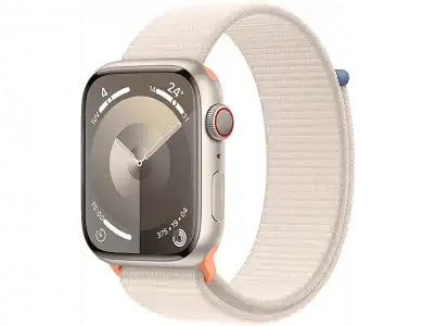 Apple Watch Series 9 (2023), GPS+CELL, 41 mm, Gesto de doble toque, Caja aluminio blanco estrella, Correa Sport Loop estrella