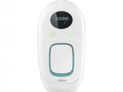 Depiladora IPL - Ufesa DL3000, Sensor de tono piel, 300.000 Pulsaciones, 5 Niveles intensidad, Pantalla LCD, Cara y cuerpo, Blanco/Torquesa
