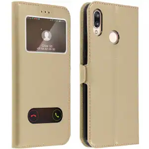 Avizar Funda Doble Ventana Dorado para Huawei P20 Lite