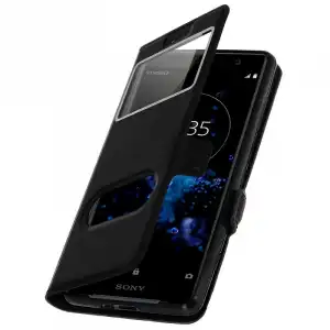 Avizar Funda Libro con Doble Ventana Negra para Sony Xperia XZ2