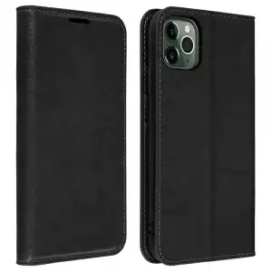 Avizar Funda de Piel Auténtica Negra para Apple iPhone 11 Pro Max
