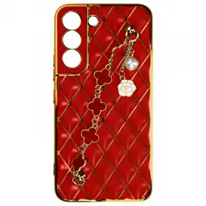 Carcasa Geométrica Samsung Galaxy S22 Con Cadena Trébol De Cuatro Hojas Rojo