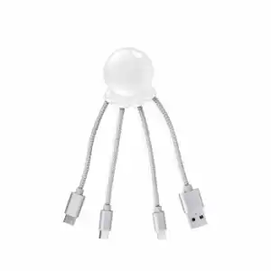 Xoopar Octopus Adaptador Usb Multi Conector Con Orificio Para Llavero Blanco Metalizado