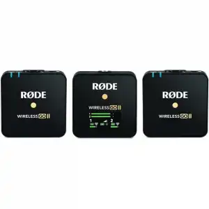 Rode Wireless Go II Transmisor Doble Sistema de Micrófono Inalámbrico Dos Canales con Micrófono Incorporado