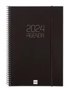 Agenda anual 2024 Finocam A5 Opaque E11 semana vista vertical Negro catalán