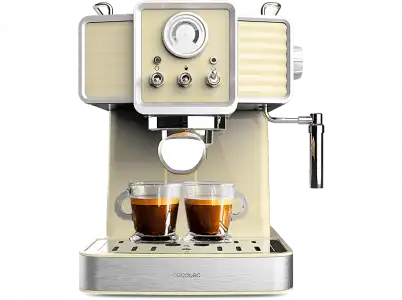 Cafetera express - Cecotec Power Espresso 20 Tradizionale, bar, 1350 W, 1.5 l, 2 tazas, Manómetro, Apagado Automático, Light Yellow