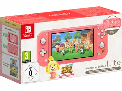 Consola - Nintendo Switch Lite, Portátil, Controles integrados, Coral + Juego Animal Crossing New Horizons (preinstalado)