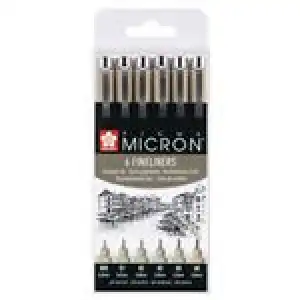 Set de 6 rotuladores Sakura Pigma Micrón de diferentes anchos de puntas negro