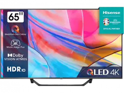 TV QLED 65" - Hisense 65A7KQ Smart UHD 4K, Quantum Dot Colour, Dolby Vision, Atmos, Modo juego plus, AirPlay, Control por voz
