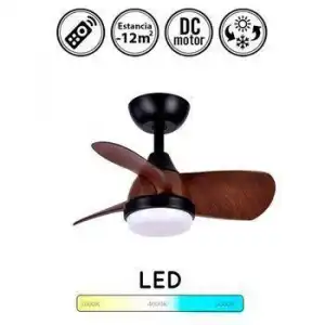 Ventilador De Techo Con Luz Pirlo, 24w, Con Motor Dc Eficiente, Memoria De Color, Temporizador, Mando, Color Negro-marrón
