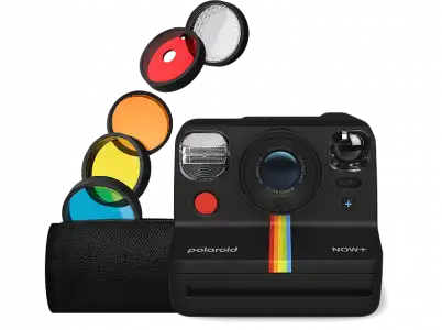 Cámara instantánea - Polaroid Now+ 2ª Generation, Enfoque automático, Montura trípode, Kit lentes colores, Negro