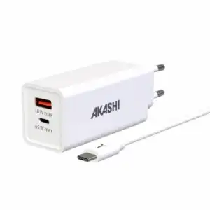 Cargador 83w Usb-c 65w + Usb 18w Cable Usb-c 100w Akashi Blanco