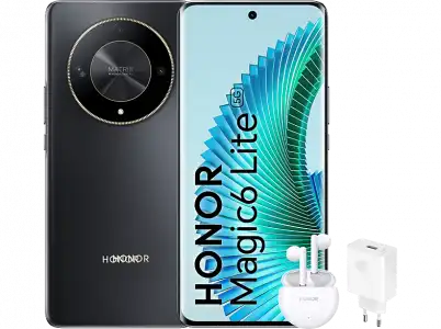 Móvil - Honor Magic6 Lite 5G, Midnight Black, 256GB, 8GB RAM, 6.78" OLED Curva, Qualcomm® Snapdragon® 6, 5300 mAh+Earbuds X5+SuperCharge Power Adapter