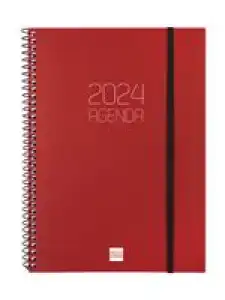 Agenda anual 2024 Finocam A5 Opaque E10 semana vista horizontal Burdeos