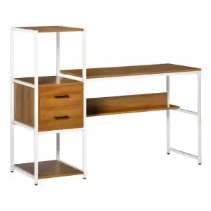 Homcom Escritorio con Estantes y 2 Cajones 140x50x110cm Blanco