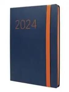 Agenda anual 2024 Finocam A5 Flexi Lisa FA5 semana vista vertical Azul