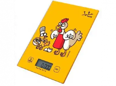 Balanza de cocina - Jata 731K KUKUXUMUSU, Máx. 5 Kg, Pantalla LCD 4 dígitos, Táctil, Amarillo