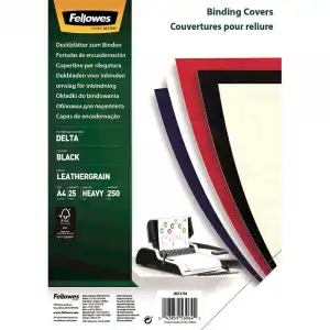 Fellowes 5373802 Pack 25 Portadas de Cartón Símil Piel Negra A4