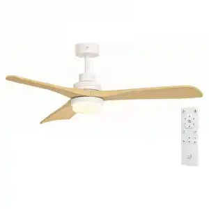Soler & Palau HTD-135 DC OAK Ventilador de Techo con Luz y Mando a Distancia 56W Blanco/Roble Claro