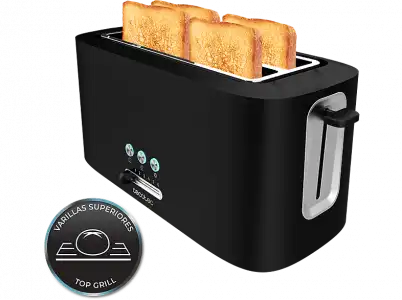 Tostadora - Cecotec Toast&Taste 16000 Extra Double, 1630 W, 2 Ranuras extraanchas, 6 Niveles tostado, 3 Funciones, Negro