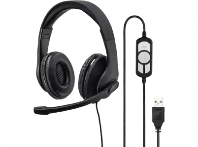 Auriculares - Hama HS-USB300, Para PC/ Portátil, De diadema, Con cable, Micrófono, Negro