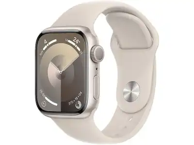 Apple Watch Series 9 (2023), GPS, 41 mm, Gesto de doble toque, Caja aluminio blanco estrella, Correa deportiva Talla M/L