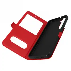 Funda Samsung Galaxy S22 Con Solapa Doble Ventana Soporte Vídeo Rojo