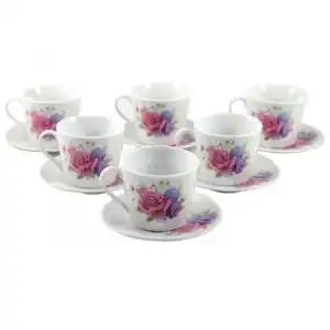 Taza De Café De Porcelana Con Plato De Decoración Floral "fantasy Rose"