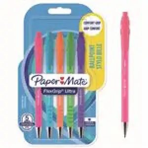 Blíster 5 Bolígrafos Papermate Flexgrip colores brillantes tinta azul