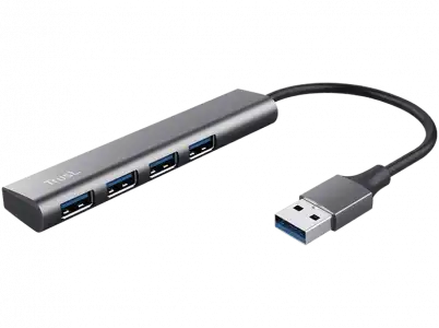 Hub USB/Concentrador - Trust 24947 Halyx 4, USB-A, 4 puertos, 5 Gbit/s, Gris