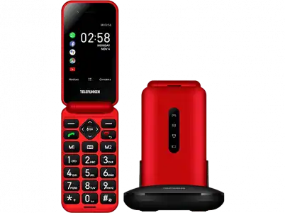 Móvil - Telefunken S740, Plegable, Para mayores, Bluetooth, 512 Mbit+4 GB, Pantalla 2.8", 320x240 Pixeles, Rojo