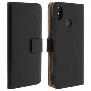Avizar Funda Tipo Libro de Cuero Negra para Xiaomi Redmi Note 6 Pro