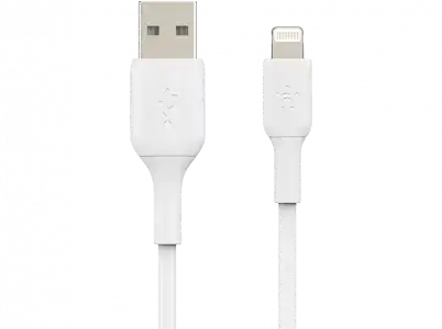 Cable USB - Belkin CAA001BT2MWH, USB-A a Lightning, 2 m, Blanco