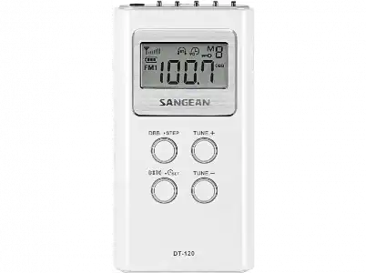 Radio portátil - Sangean DT-120, AM/FM, Pantalla LCD, Blanco